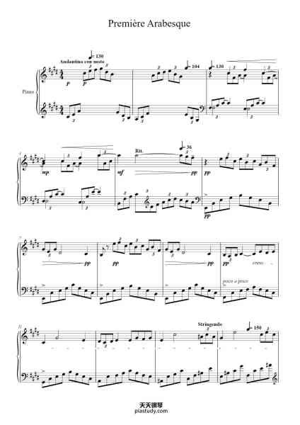 “Première Arabesque, L. 66, No. 1”钢琴谱-Debussy-免费下载-天天钢琴