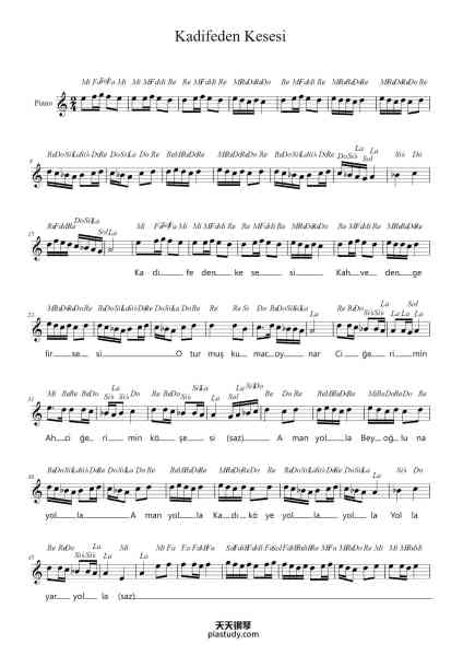 “Kadifeden Kesesi”钢琴谱-Rumeli Türküsü-免费下载-天天钢琴