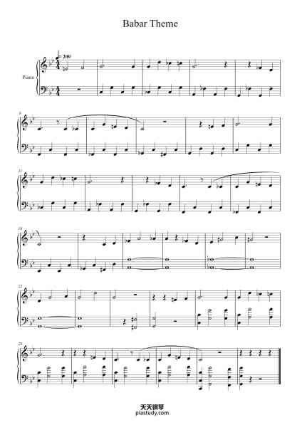 “Babar Theme”钢琴谱-Mithuja Vijay-免费下载-天天钢琴