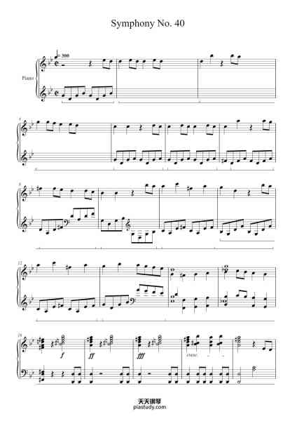 “Symphony No. 40 in G Minor, K. 550”钢琴谱-Joannes Chrysostomus Wolfgangus Theophilus Mozart (Wolfgang Amadeus Mozart)-免费下载-天天钢琴