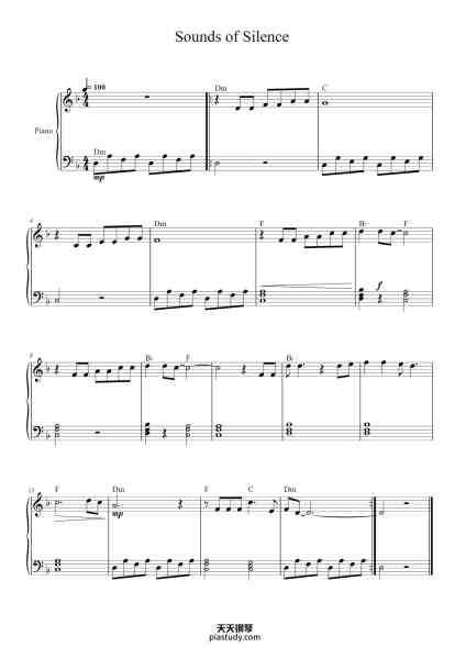 “Sounds of Silence”钢琴谱-Simon and Garfunkel-免费下载-天天钢琴