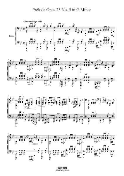 “Prélude Opus 23 No. 5 in G Minor”钢琴谱-Sergei Vasilievich Rachmaninoff
(1873 - 1943)-免费下载-天天钢琴
