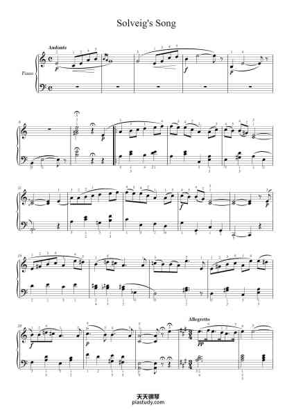 “Solveig's Song from Peer Gynt, Op. 23”钢琴谱-Edvard Grieg-免费下载-天天钢琴