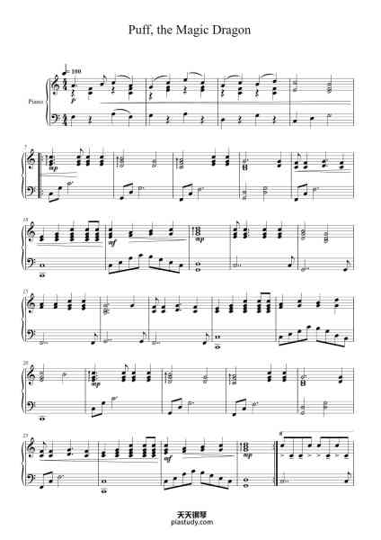 “Puff, the Magic Dragon”钢琴谱-Peter Yarrow-免费下载-天天钢琴