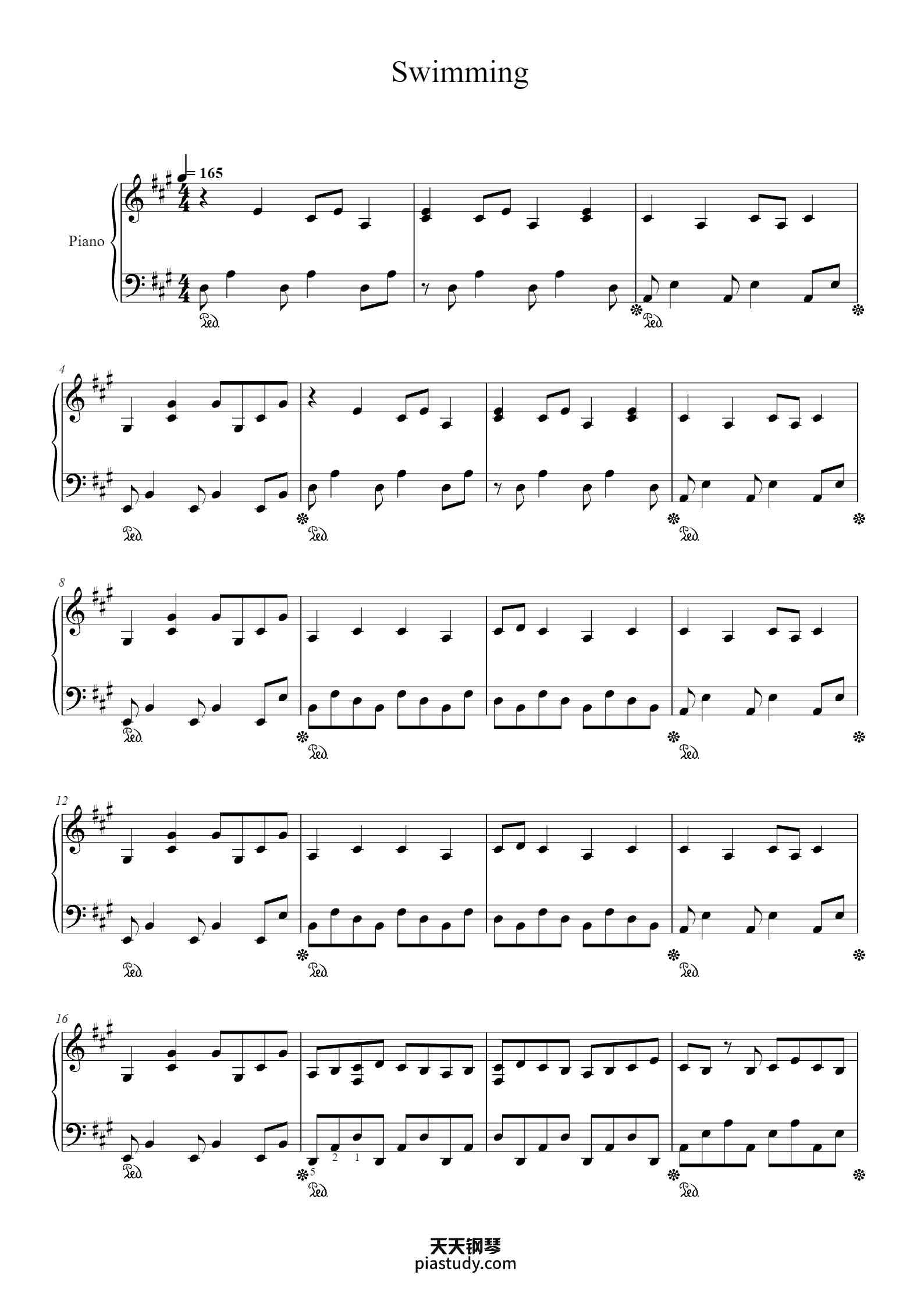 'Swimming' - Piano Sheet Music By By Flawed Mangoes / Arranged by Tom ...