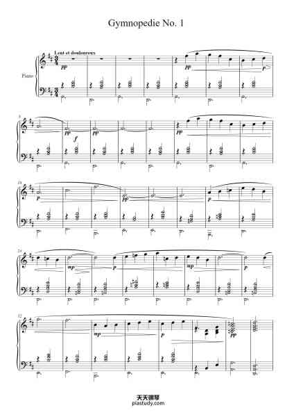 “Gymnopédie No. 1”钢琴谱-Erik Satie (1866–1925)-免费下载-天天钢琴