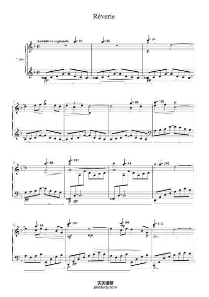 “Rêverie”钢琴谱-Claude Debussy-免费下载-天天钢琴