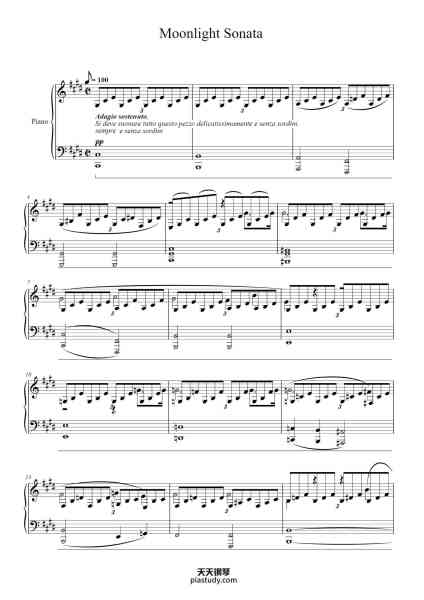 “Piano Sonata No. 14 in C-Sharp Minor, Op. 27, No. 2 "Moonlight": I. Adagio sostenuto”钢琴谱-Ludwig van Beethoven (Op. 27 No. 2)-免费下载-天天钢琴