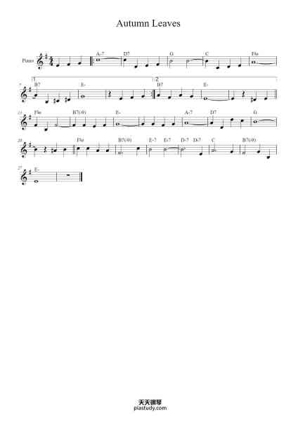 “Autumn Leaves”钢琴谱-Johnny Mercer-免费下载-天天钢琴