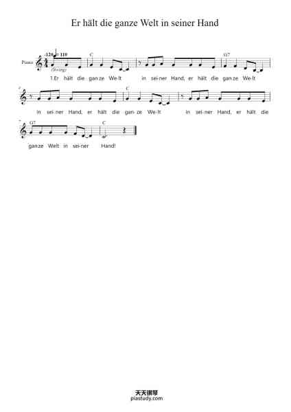 “Er hält die ganze Welt in seiner Hand”钢琴谱-Traditional-免费下载-天天钢琴