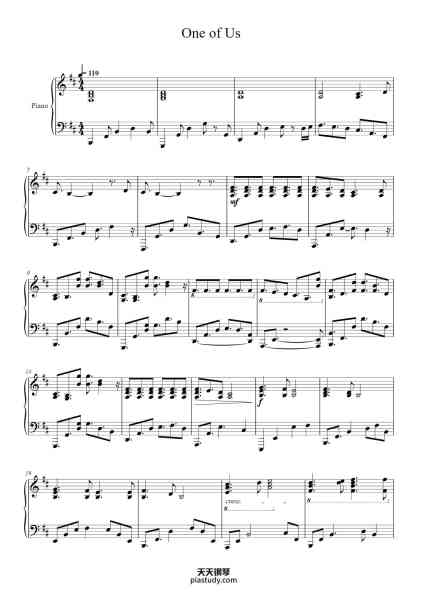 “One of Us”钢琴谱-Music by Nick Glennie Smith Arranged by Wouter van Wijhe Transcribed by David Reyes Retranscribed by Beatriz Almeida-免费下载-天天钢琴