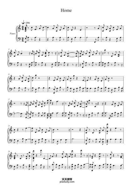 “Home”钢琴谱-Dustin O'Halloran, Hauschka-免费下载-天天钢琴