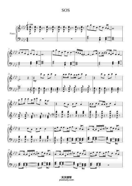 “SOS”钢琴谱-Arrangment by Hugo Sellerberg-免费下载-天天钢琴