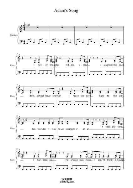 “Adam's Song”钢琴谱-Blink 182-免费下载-天天钢琴