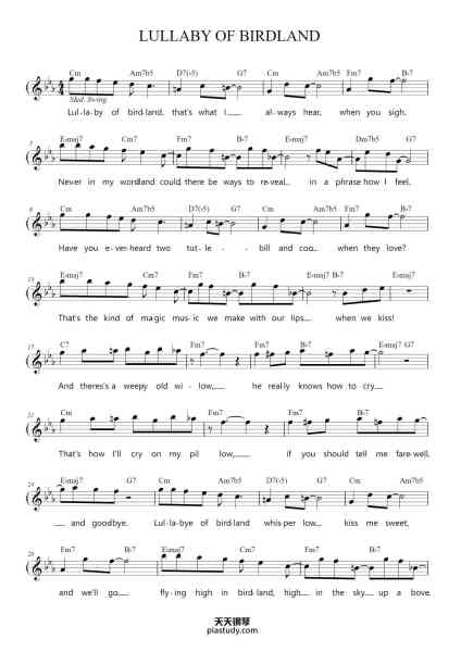 “LULLABY OF BIRDLAND”钢琴谱-Music by George Shearing Lyric by George David Weiss-免费下载-天天钢琴