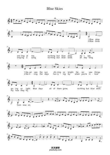 “Blue Skies”钢琴谱-Irving Berlin-免费下载-天天钢琴