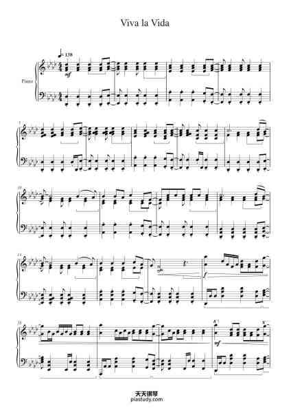 “Viva la Vida”钢琴谱-Composed by Coldplay
Arranged by MG Piano-免费下载-天天钢琴