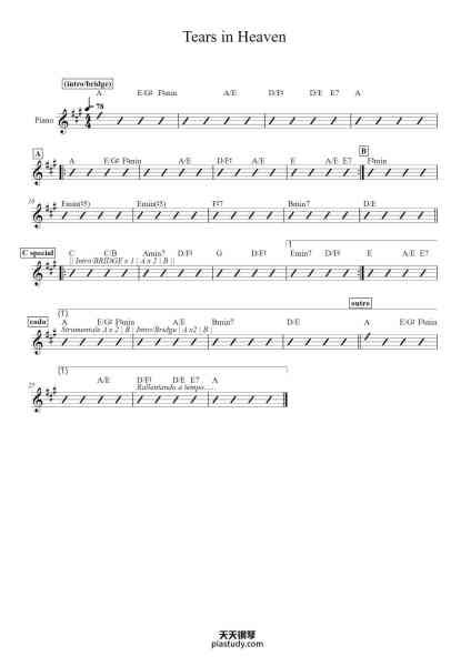 “Tears in Heaven”钢琴谱-Eric Clapton-免费下载-天天钢琴