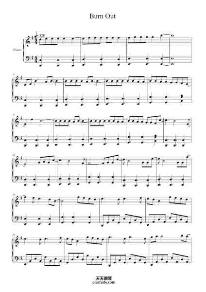 “Burn Out-Martin Garrix”钢琴谱-Ilsey Juber/Dewain Whitmore/Emilio Behr/Martijn Garritsen-免费下载-天天钢琴