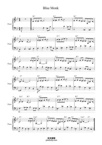 “Blue Monk”钢琴谱-Thelonious Monk-免费下载-天天钢琴