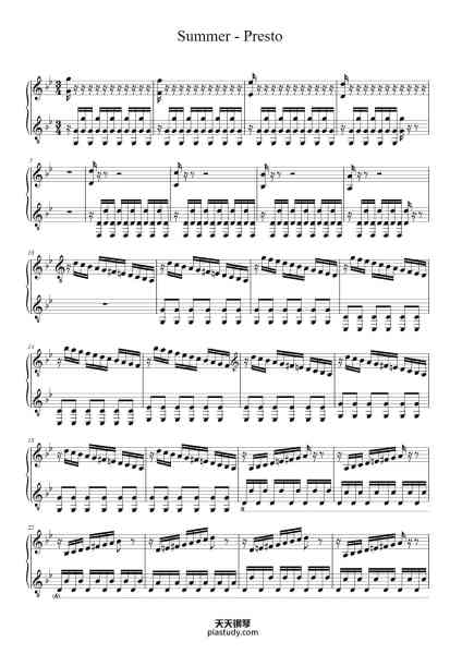 “The Four Seasons - Summer in G Minor, RV. 315: III. Presto”钢琴谱-Antonio Vivaldi-免费下载-天天钢琴