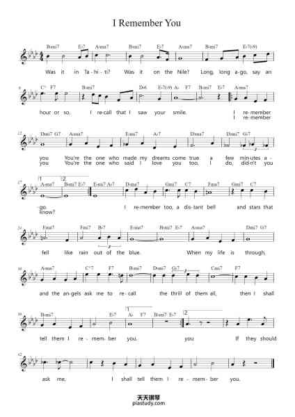 “I Remember You”钢琴谱-Schertzinger-Mercer-免费下载-天天钢琴