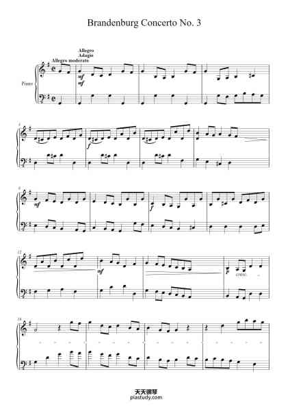 “Brandenburg Concerto No. 3 in G Major, BWV 1048”钢琴谱-Childsil-免费下载-天天钢琴