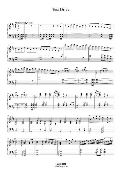 “Test Drive - John Powell (Piano Solo)”钢琴谱-By JOHN POWELL-免费下载-天天钢琴