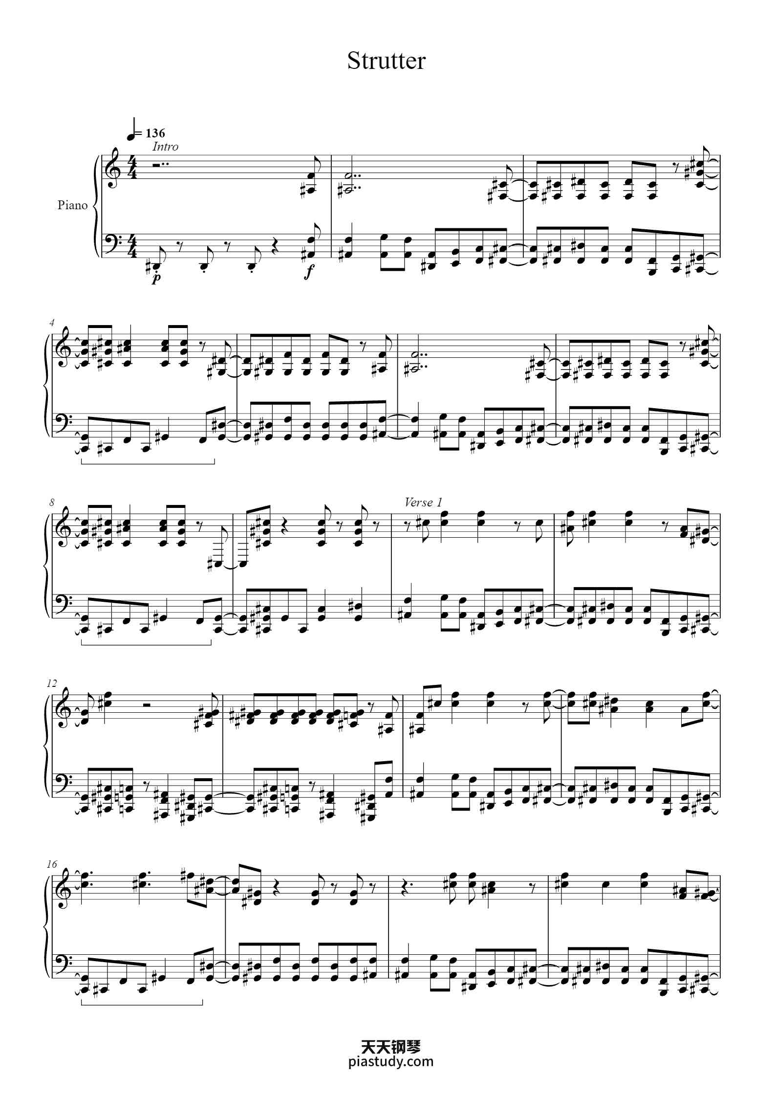 Strutter钢琴谱 - KISS - free piano sheet music - PiaNoproblem