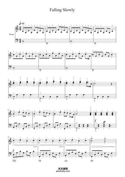 “Falling Slowly”钢琴谱-Arr. Dit. By D. Ostuni Glen Hansard. Merketa Irglova-免费下载-天天钢琴