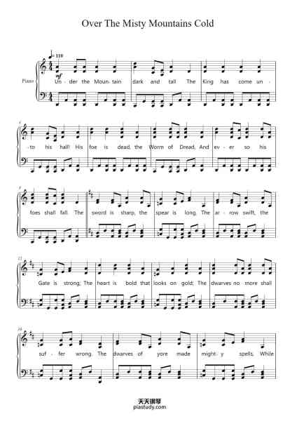 “Over The Misty Mountains Cold”钢琴谱-Rondra Thomharte-免费下载-天天钢琴