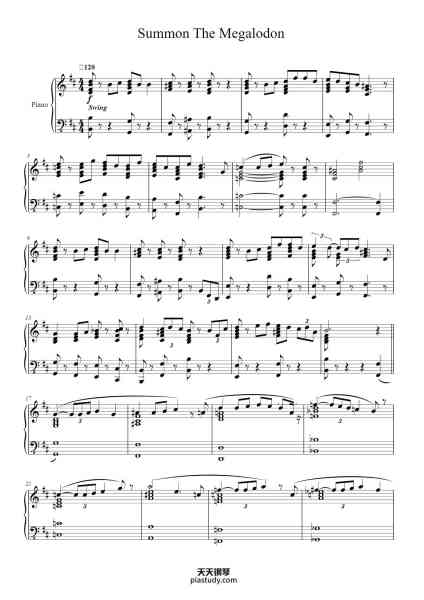 “Summon The Megalodon”钢琴谱-Robin Beanland
Arr. Onni Koivisto
-免费下载-天天钢琴