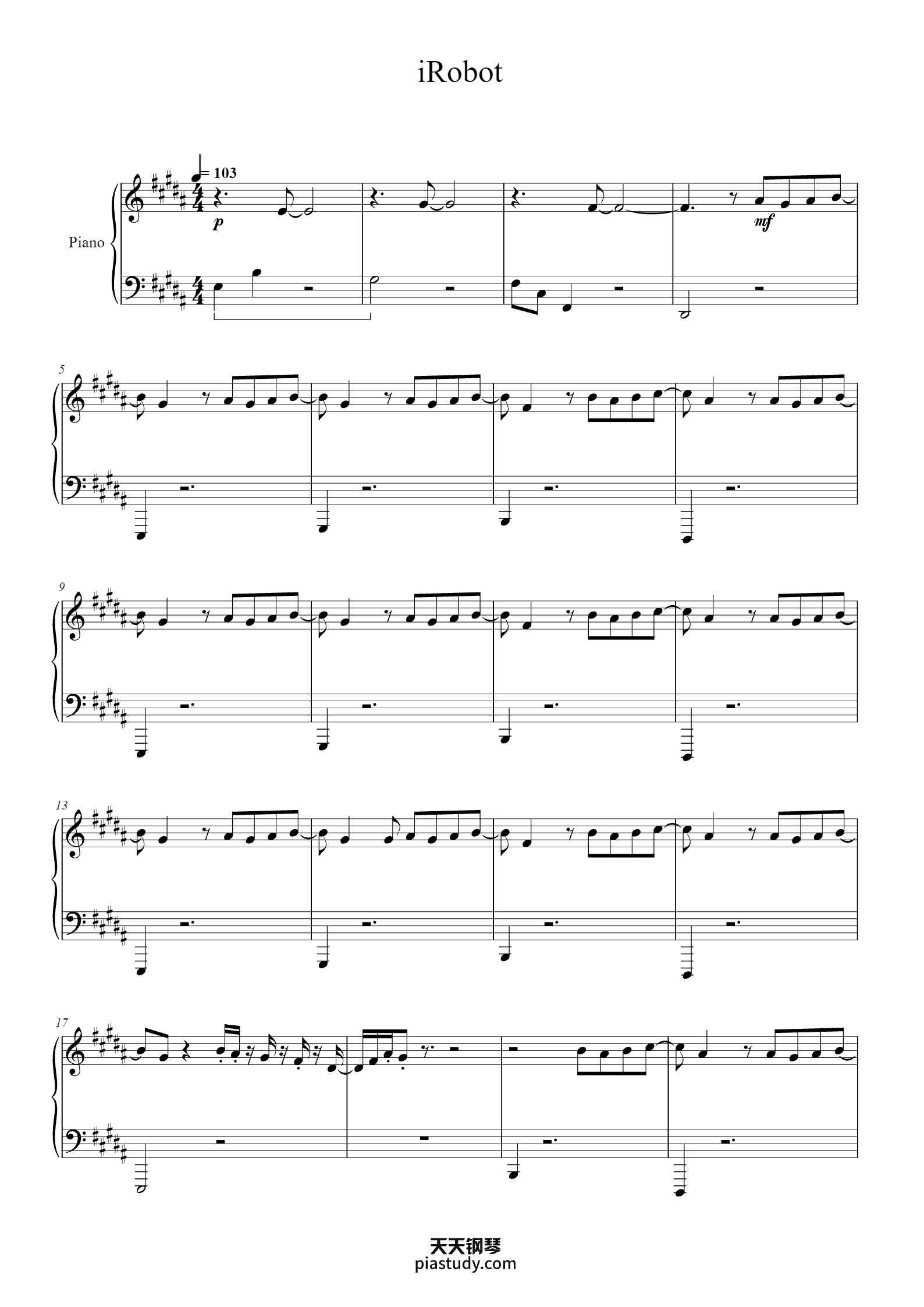 Python Irobot Music iRobot钢琴谱 - Jon Bellion - free piano sheet music - PiaNoproblem