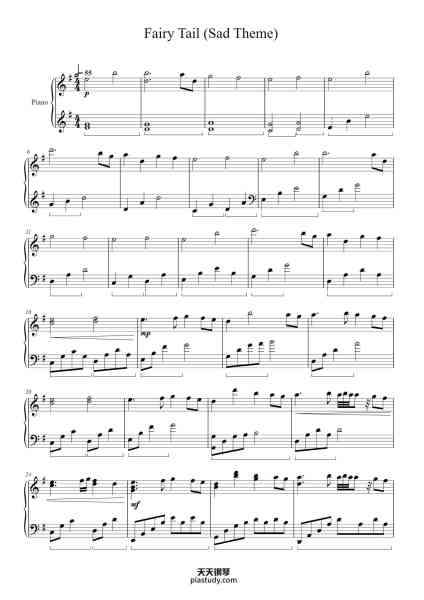 “Fairy Tail (Sad Theme)”钢琴谱-Yasuharu Takanashi-免费下载-天天钢琴