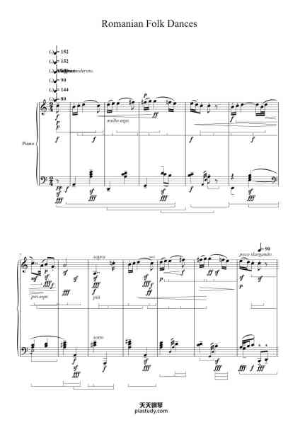 “Romanian Folk Dances, Sz. 56”钢琴谱-BÉLA BARTÓK
1915          -免费下载-天天钢琴
