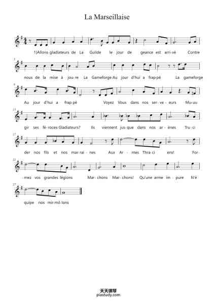 “La Marseillaise”钢琴谱-Arr. Gabriel Hall-免费下载-天天钢琴