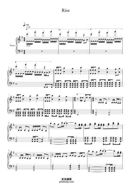 “Rise”钢琴谱-Piano Cover Arr. 3dgrabb-免费下载-天天钢琴
