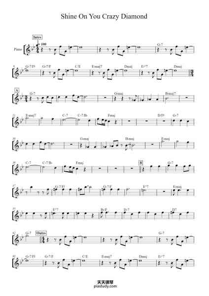 “Shine On You Crazy Diamond”钢琴谱-David Gilmore Richard Wright Rodger Waters-免费下载-天天钢琴