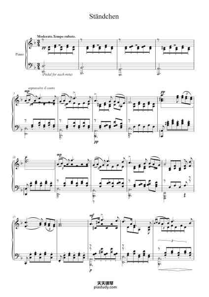 “Schwanengesang, D. 957: No. 4, Ständchen in D Minor”钢琴谱-Arranged by F. Liszt.-免费下载-天天钢琴