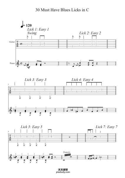 “30 Must Have Blues Licks in C”钢琴谱-Jonathon Wilson-免费下载-天天钢琴