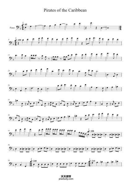 “Pirates Of The Caribbean”钢琴谱-Arr. By: Gavin Battig-免费下载-天天钢琴