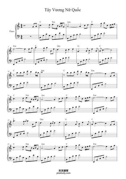 “Tây Vương Nữ Quốc”钢琴谱-Arranged by Trang Nhung-免费下载-天天钢琴