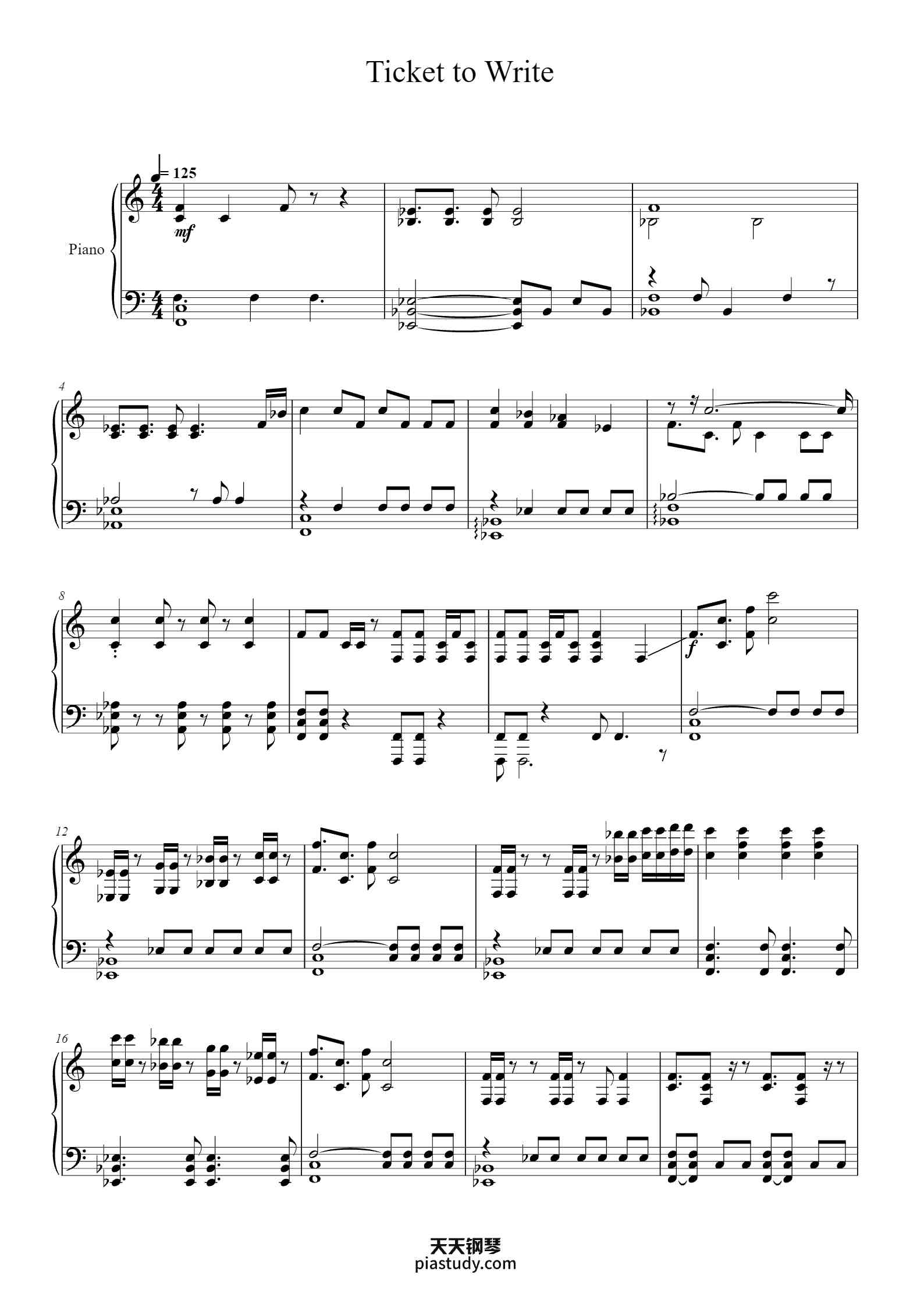 'Ticket to Write' - Piano Sheet Music By Original Arr. by Michael ...