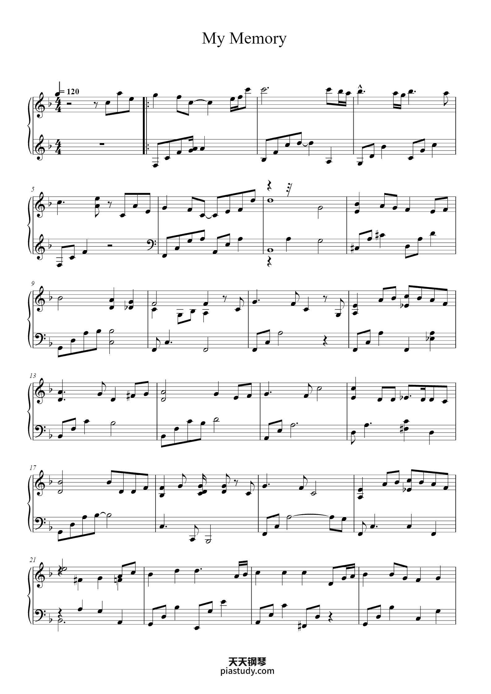 My Memory钢琴谱 - Ryu - free piano sheet music - PiaNoproblem