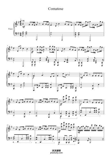 “Comatose”钢琴谱-Arr. by Alex Snyder-免费下载-天天钢琴