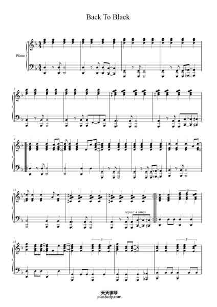 “Back To Black”钢琴谱-Amy Winehouse-免费下载-天天钢琴