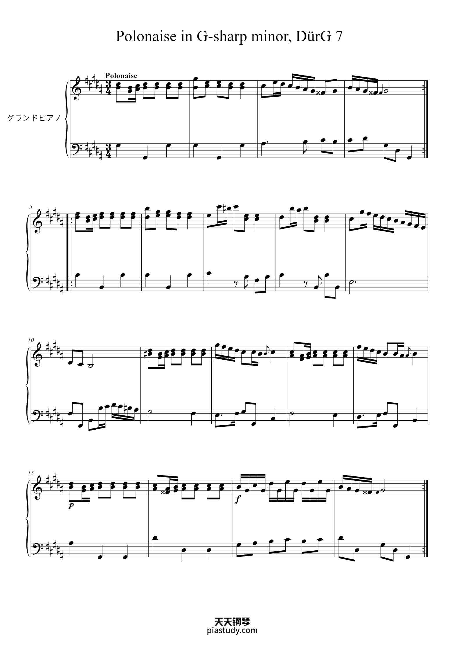 'Polonaise in G-sharp minor, DürG 7' - Piano Sheet Music By xxx | TOPiano