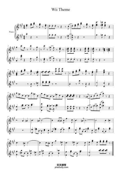 “Wii Theme”钢琴谱-Based Off of Pimplup's Version But Rearranged by Me :)-免费下载-天天钢琴