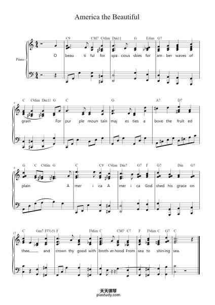 “America the Beautiful”钢琴谱-Samuel Ward-免费下载-天天钢琴