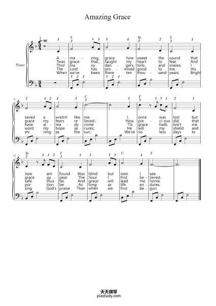“Amazing Grace”钢琴谱-John Newton-免费下载-天天钢琴